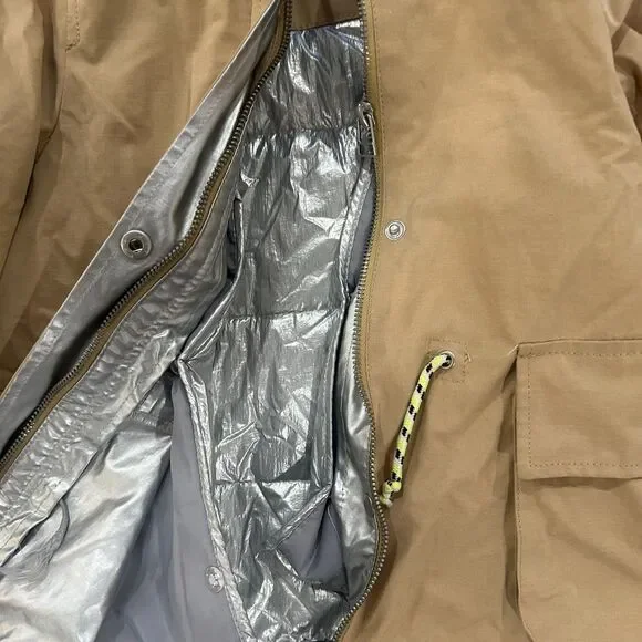 Zara Kids Collapsible Hooded Parka Coat Jacket Tan Silver Size 5 - Picture 3 of 6